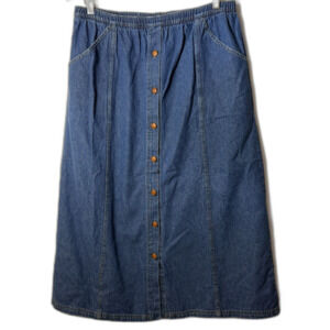 Vintage 90s Button Up Front Jean Denim Maxi Skirt Womens Westerncore Grandmacore